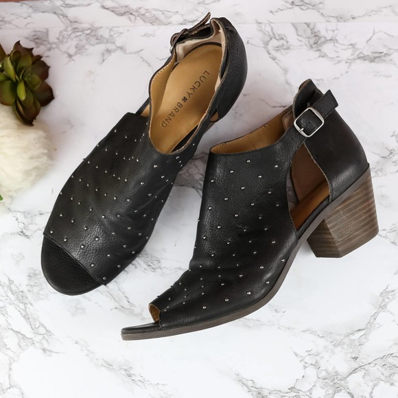 Lucky Brand Shoes - Lucky Brand Black Studded Peep Toe Booties 11